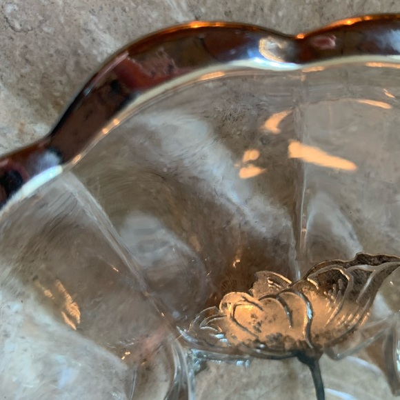 Vintage Sterling Silver City On Clear Crystal Flanders Flowers Oval Bowl Plate - Picture 3 of 8